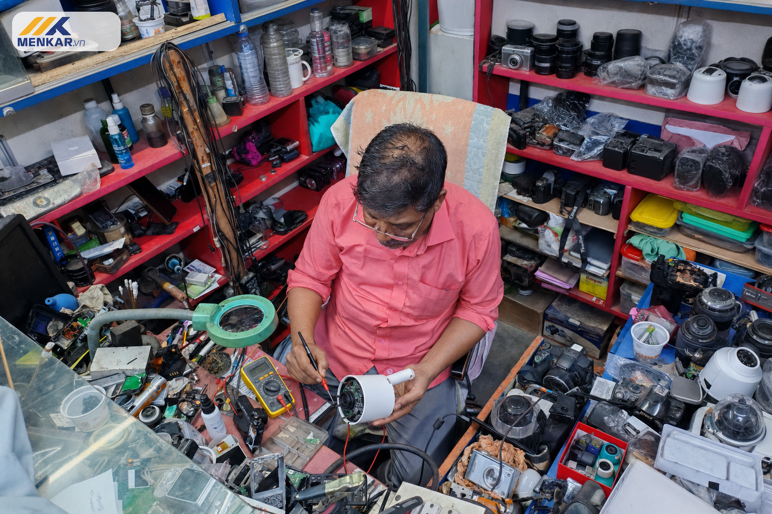 Kỹ thuật viên kiểm tra và sửa chữa camera an ninh MENKAR