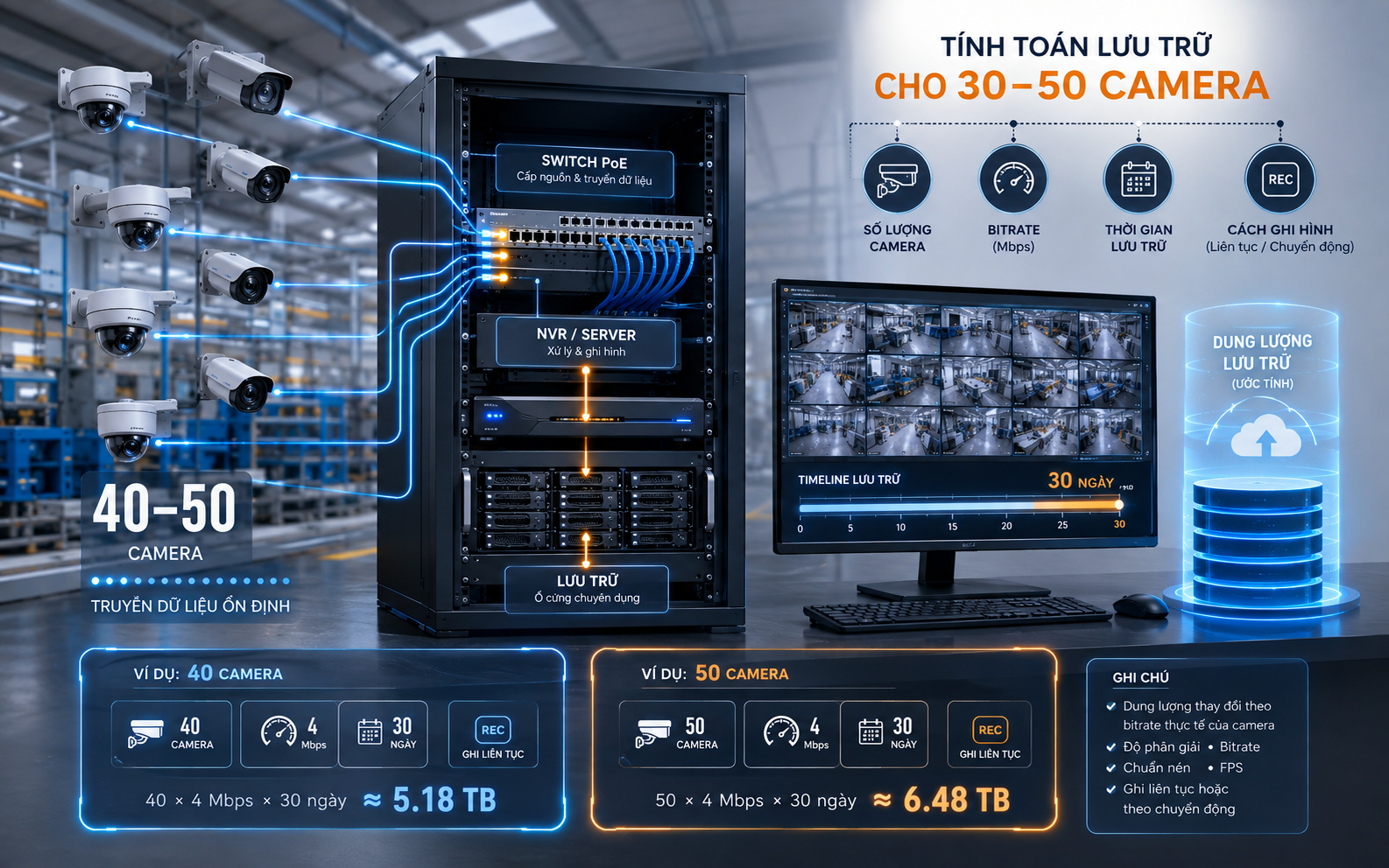 ảnh tính toán lưu trữ cho 30 - 50 camera