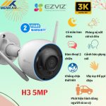 Camera EZVIZ CS-H3 (5Mp) Cảm Biến Hình Ảnh CMOS, Độ Phân Giải 3K