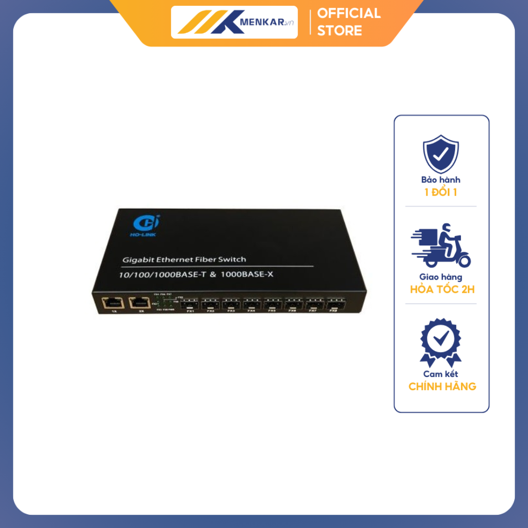 Switch quang 8 cổng SFP + 2 Cổng J45 Gigabit HO-LINK HL-8SFP-2E